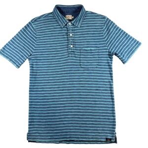 Faherty Brand Mens Small Indigo Dyed Striped Short Sleeve Polo Shirt Blue Teal